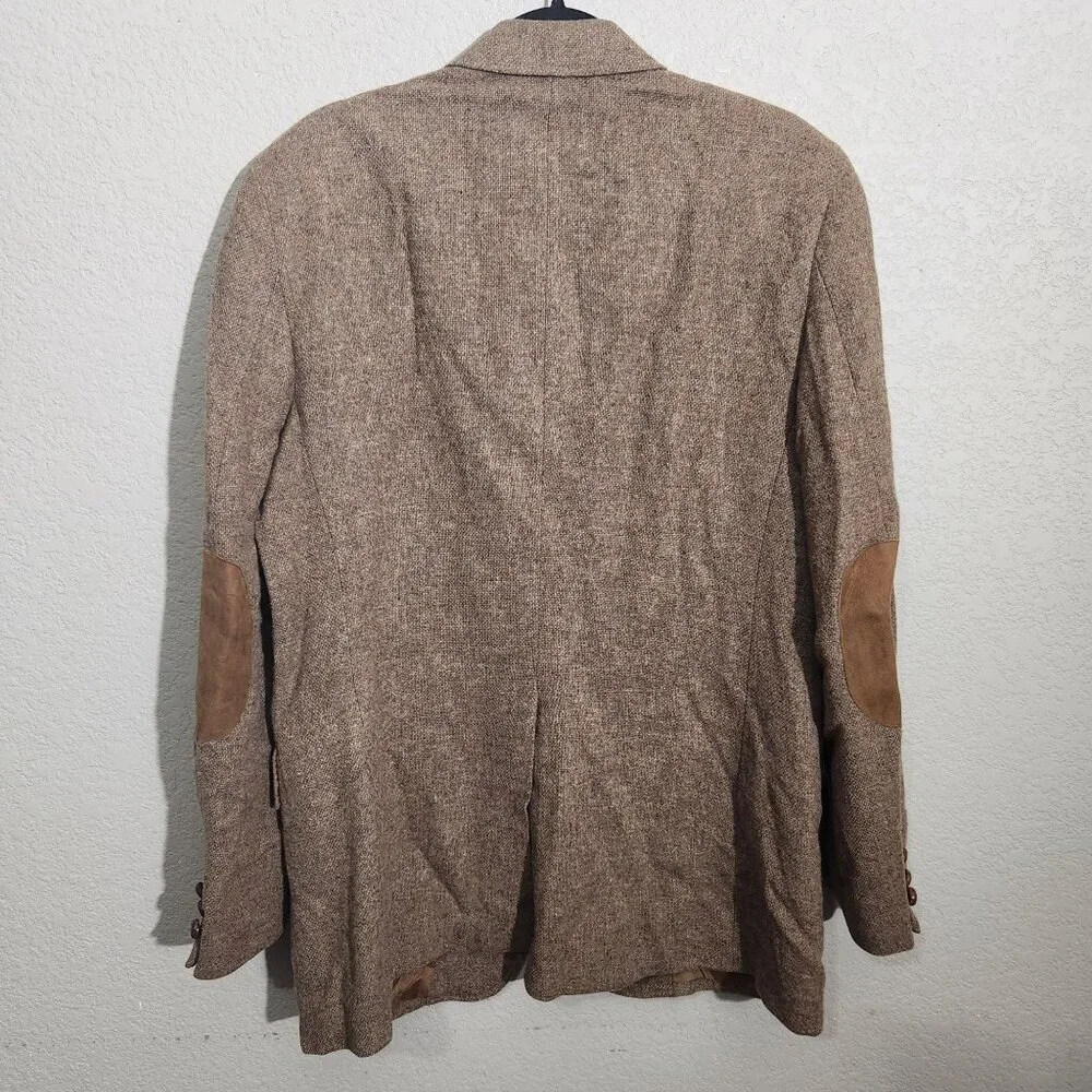 Vintage Tailored Classics Levis Mens 44L Brown Tweed Wool Sports Coat Elbow FLAW